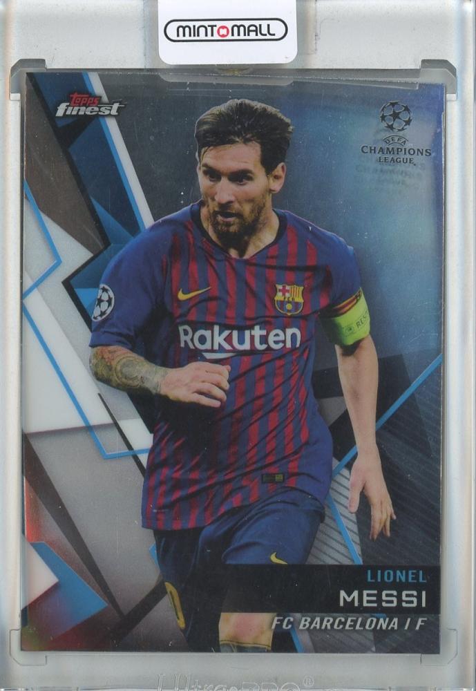 2018-19 Finest UEFA Champions League Lionel Messi trading card featuring FC Barcelona logo