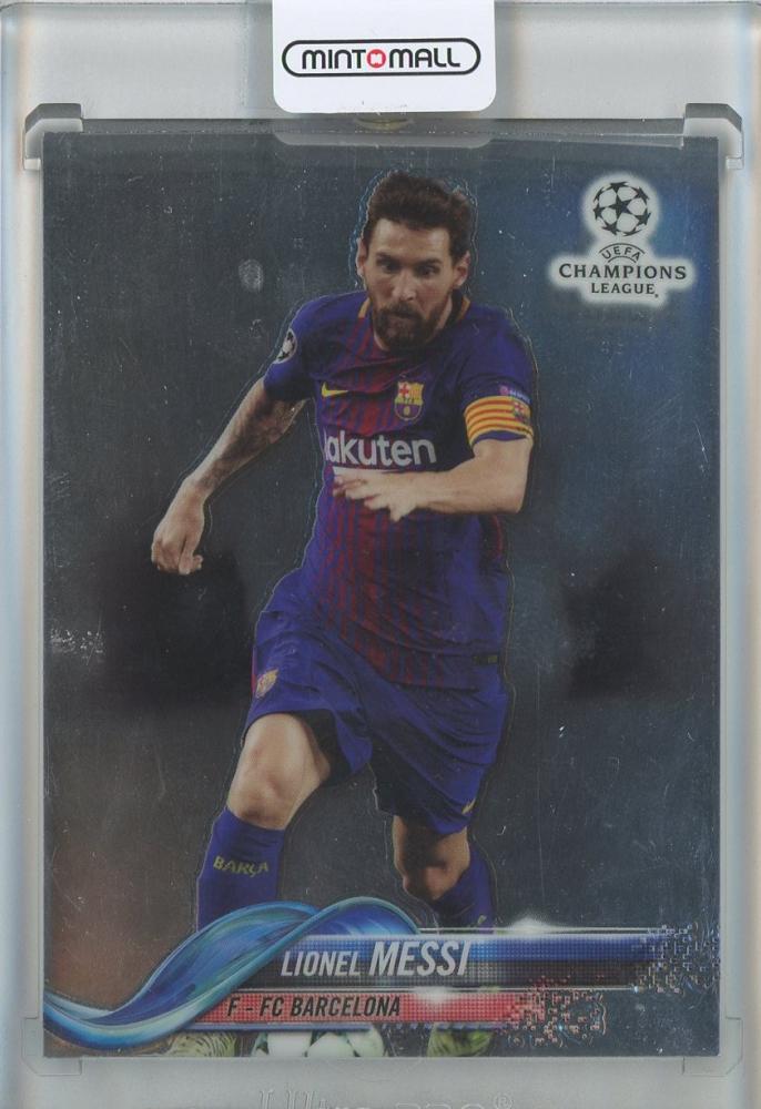 2017-18 Topps Chrome UEFA Champions League Lionel Messi trading card from FC Barcelona with serial number