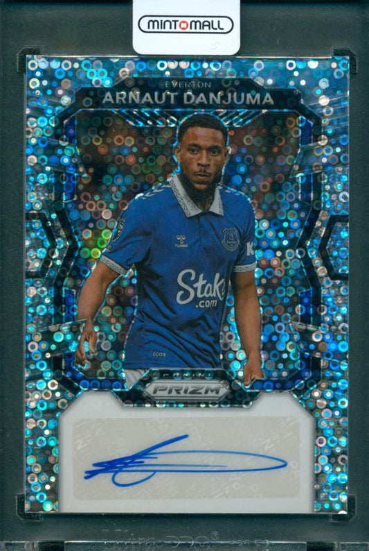 2023-24 Panini Prizm Premier League Soccer card of Arnaut Danjuma with Breakaway Silver Autograph from Everton