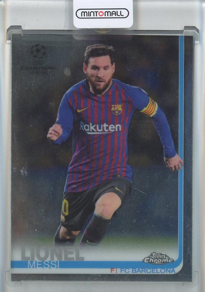 2018-19 Topps Chrome UEFA Champions League trading card of Lionel Messi from FC Barcelona
