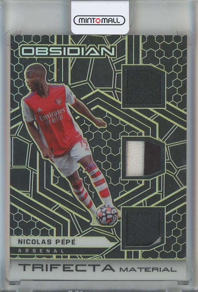 2021-22 Panini Obsidian Nicolas Pepe Trifecta Material Electric Etch Yellow card serial #2004/10 Arsenal FC