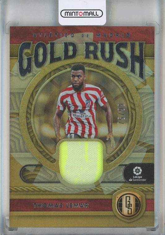 2022-23 Panini Chronicles Thomas Lemar Gold Rush Relics Silver trading card numbered 175 of 99 from Atletico Madrid
