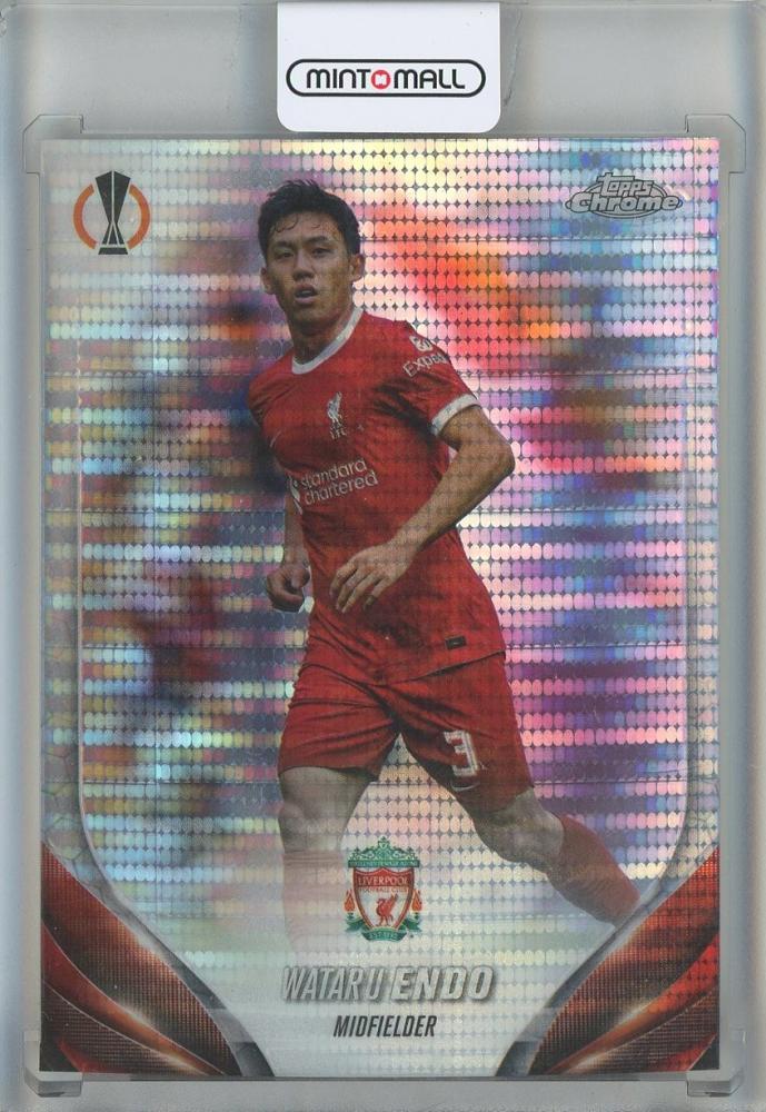 2023-24 Topps Chrome UEFA Club Competitions Wataru Endo Pulsar Refractors card #170 featuring Liverpool FC