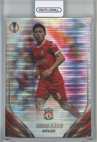 2023-24 Topps Chrome UEFA Club Competitions Wataru Endo Pulsar Refractors card #170 featuring Liverpool FC