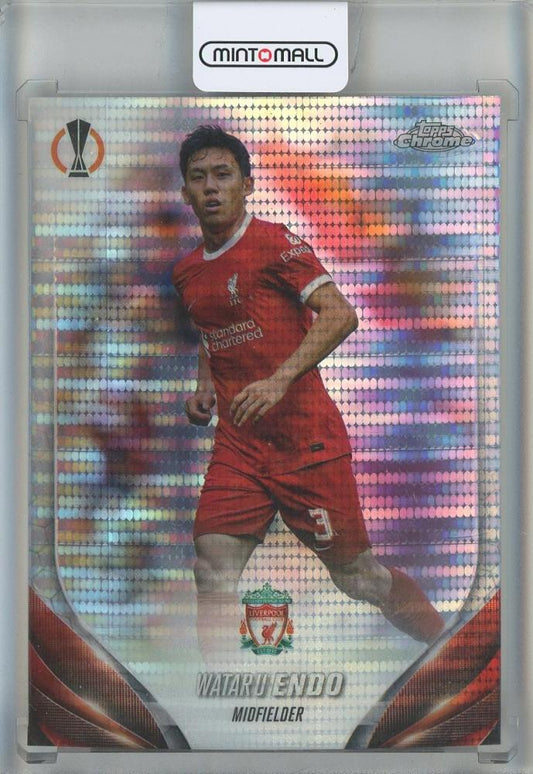 2023-24 Topps Chrome UEFA Club Competitions Wataru Endo Pulsar Refractors card #170 featuring Liverpool FC