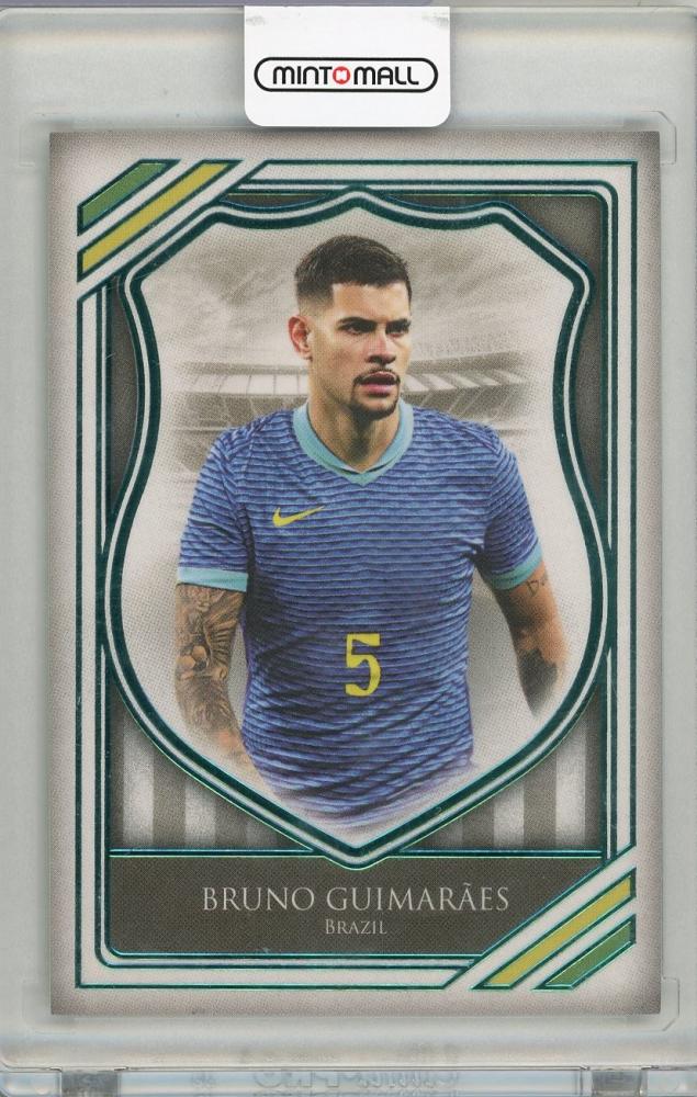 2025 Futera Bruno Guimaraes trading card serial HG04017/32 from Brazil showing player image and details