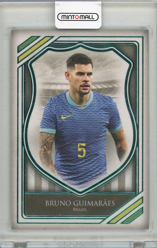 2025 Futera Bruno Guimaraes trading card serial HG04017/32 from Brazil showing player image and details