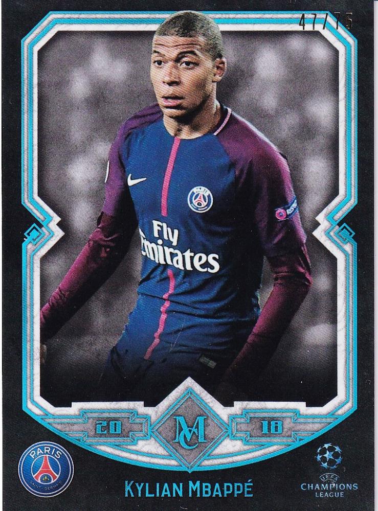 2017-18 Topps Museum Collection UEFA Champions League Paris Saint-Germain Kylian Mbappe Base Sapphire Parallel card 47 of 75