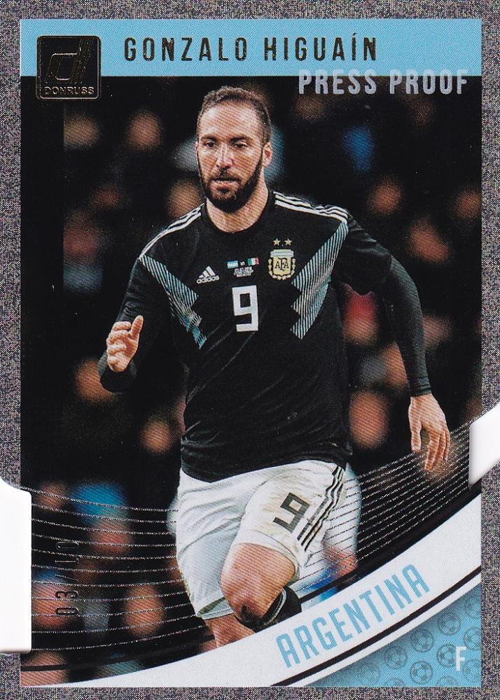 2018-19 Donruss Soccer card of Gonzalo Higuain from Argentina Base Gold Die-Cuts Parallel 03/10