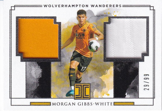 2019-20 Panini Impeccable Premier League Wolverhampton Morgan Gibbs-White dual materials numbered 29 of 99 trading card