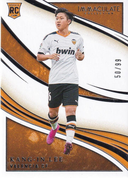 2020 Panini Immaculate Collection Kang-in Lee Valencia CF trading card numbered 50 of 99 with minor stain on back