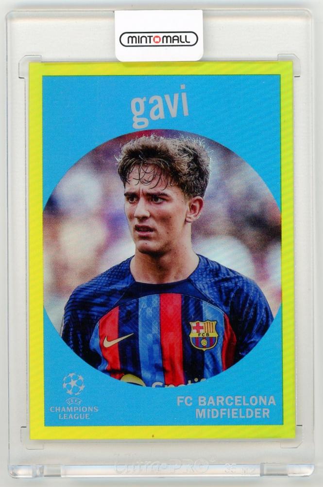 2022-23 Topps Chrome UEFA Club Competitions Gavi 1959 Yellow Refractor Parallel card 4 of 125 from FC Barcelona