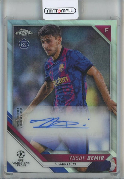 2021-22 Topps Chrome UEFA Champions League trading card of Yusuf Demir autograph from FC Barcelona