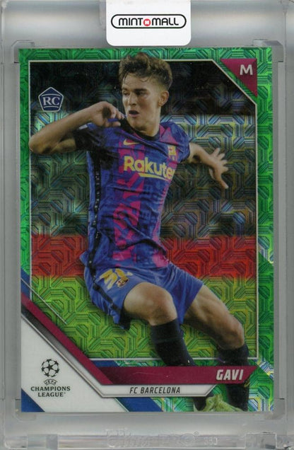 2021-22 Topps UEFA Champions League Japan Edition Gavi Green Mojo #108 rookie card serial 30/99 from FC Barcelona with minor stain on back