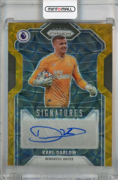 2021-22 Panini Prizm Premier League Karl Darlow Signatures Gold Choice Prizm #7 Auto card with minor stain