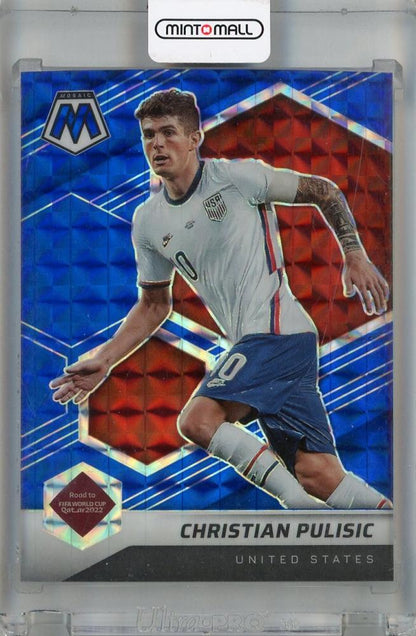 2021-22 Panini Mosaic FIFA Road to World Cup Christian Pulisic Blue Mosaic card #100 with scratches, numbered 82 out of 99