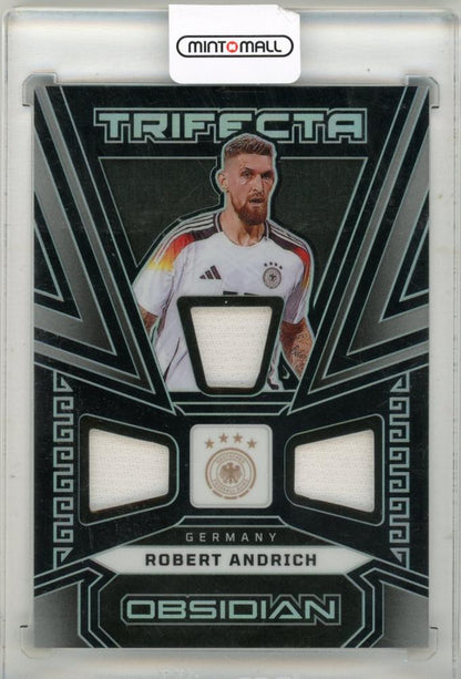2023-24 Panini Obsidian Soccer Robert Andrich Relic card numbered 062 out of 199 with visible signs of wear