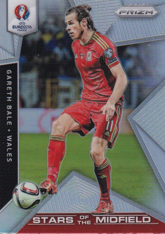 2016 Panini Prizm Euro Wales Gareth Bale Stars of the Midfield Silver Prizms parallel trading card