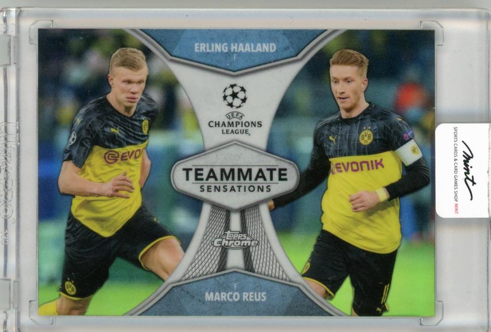 2019 Topps Chrome trading card featuring Erling Haaland and Marco Reus Teammate Sensations