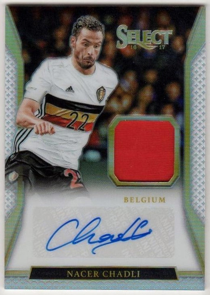 2016-17 Panini Select Nacer Chadli Relic Autographs card numbered 36 out of 75 with signature and patch