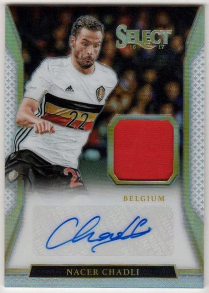 2016-17 Panini Select Nacer Chadli Relic Autographs card numbered 36 out of 75 with signature and patch