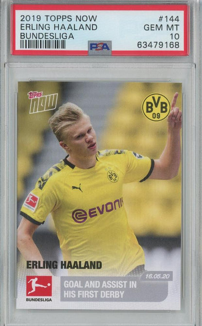 2019 Topps Now Erling Haaland Bundesliga trading card graded PSA 10 with card number 144