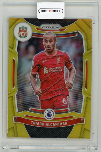 2021-22 PANINI Prizm Premier League Gold Prizm Parallel trading card of Thiago Alcantara graded 9 out of 10 Liverpool FC