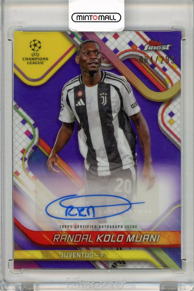 2024-25 Topps Finest UEFA Club Randal Kolo Muani Purple Refractor Autograph trading card numbered 084 of 299