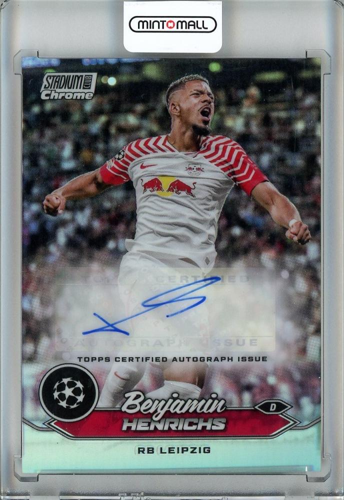 2023-24 Topps Stadium Club Chrome UEFA Champions League Benjamin Henrichs soccer card with autograph and RB Leipzig