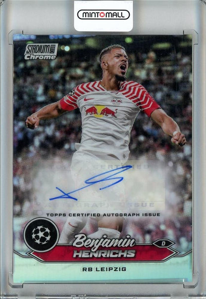 2023-24 Topps Stadium Club Chrome UEFA Champions League Benjamin Henrichs soccer card with autograph and RB Leipzig