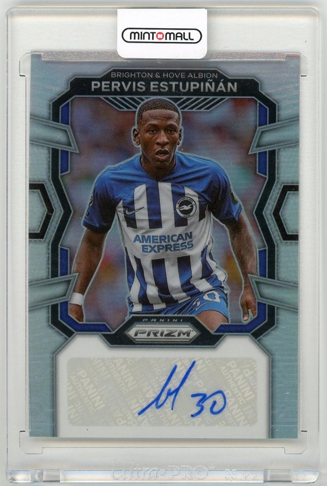 2023-24 Panini Prizm Premier League Pervis Estupinan Signatures Silver Prizms Parallel card number 35 of 99