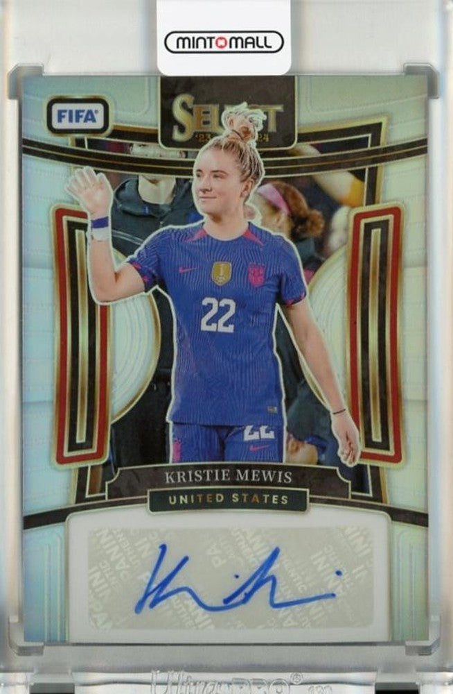 2023-24 Panini Select FIFA trading card featuring Kristie Mewis with autograph and signature number 14