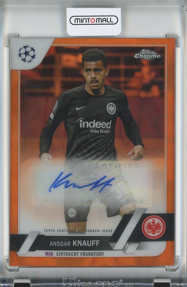 2022-23 Topps Chrome UEFA Club Competitions Soccer card of Ansgar Knauff with Chrome Autographs Orange Lava