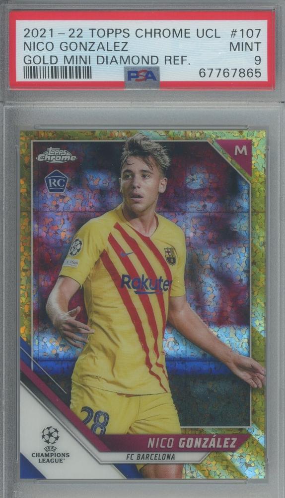 2021-22 Topps Chrome UEFA Champions League Nico Gonzalez Gold Mini Diamond Refractors card RC23/50 PSA9 FC Barcelona