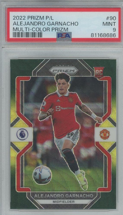 2022-23 Panini Prizm English Premier League Alejandro Garnacho Prizms MultiColor #90 PSA9 trading card