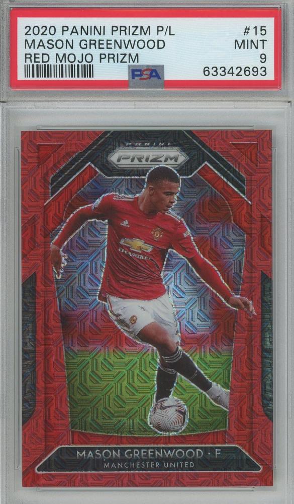 2020-21 Panini Prizm EPL Mason Greenwood Red Mojo card graded PSA9 Manchester United