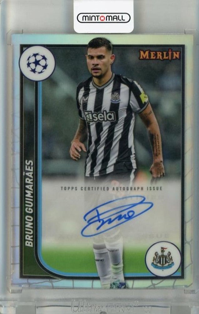 2023-24 Merlin UEFA Club Competitions Bruno Guimaraes Autographs trading card with corner creases