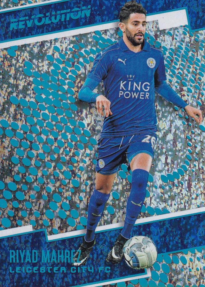 2017 Panini Revolution Riyad Mahrez Leicester City FC Magna parallel base card numbered 25 out of 49 with minor stain on back