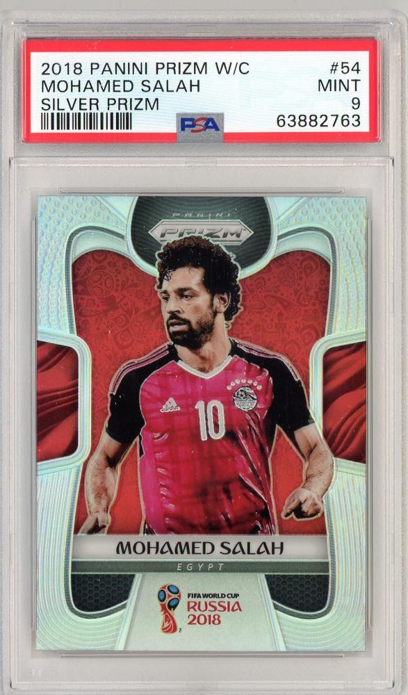 2018 Panini PRIZM World Cup Mohamed Salah Silver Prizm trading card graded PSA9
