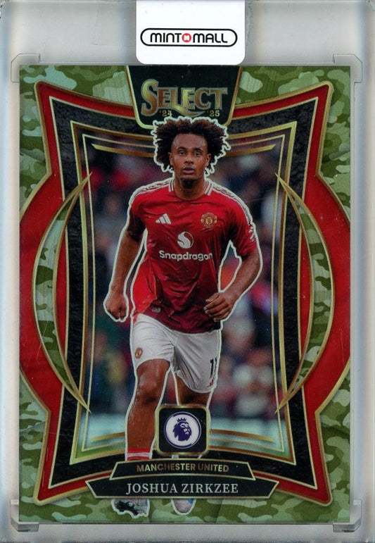 2024-25 Select English Premier League Joshua Zirkzee Camo #99077/150 trading card featuring Manchester United