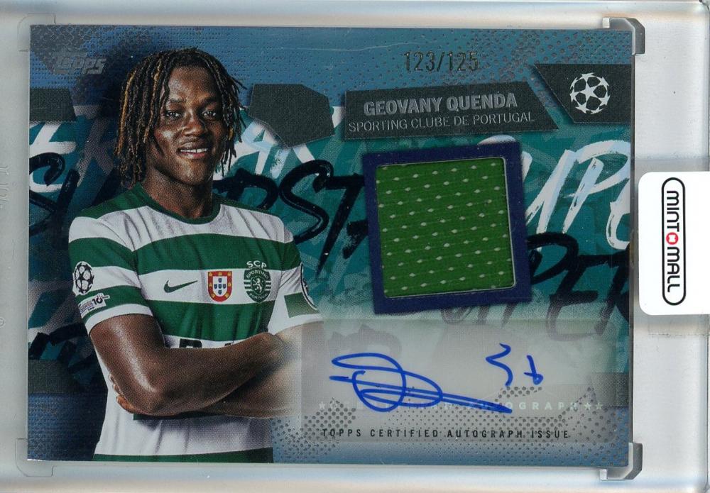 2025-26 Topps UEFA Club Competitions Geovany Quenda Superstar Relic Autograph trading card #TSARGQ123/125 from Sporting CP