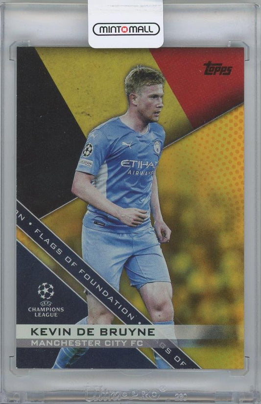 2021-22 TOPPS UEFA Champions League Flags of Foundation Orange Kevin De Bruyne Manchester City card numbered 02 of 25