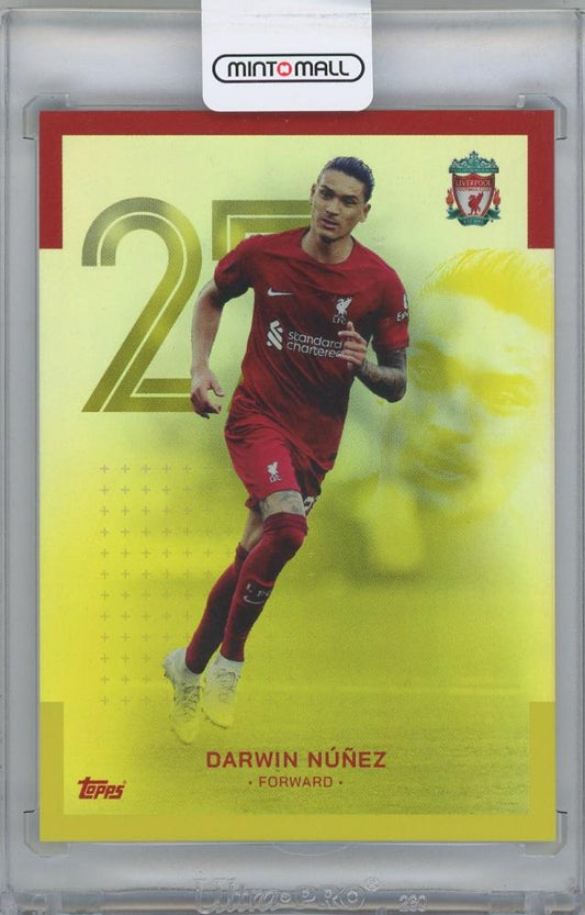 2022-23 TOPPS Liverpool FC Team Set Yellow Foil card #18 featuring Darwin Nunez serial 15/50