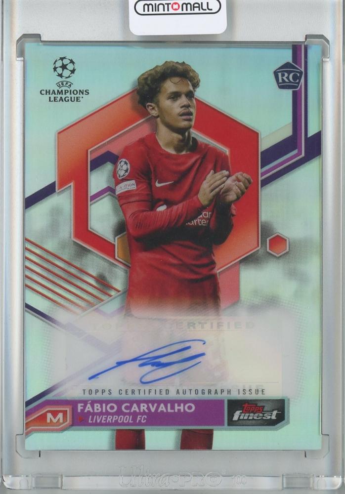 2022-23 Topps Finest UEFA Club Competitions Soccer Fabio Carvalho autograph rookie card with minor stain on back