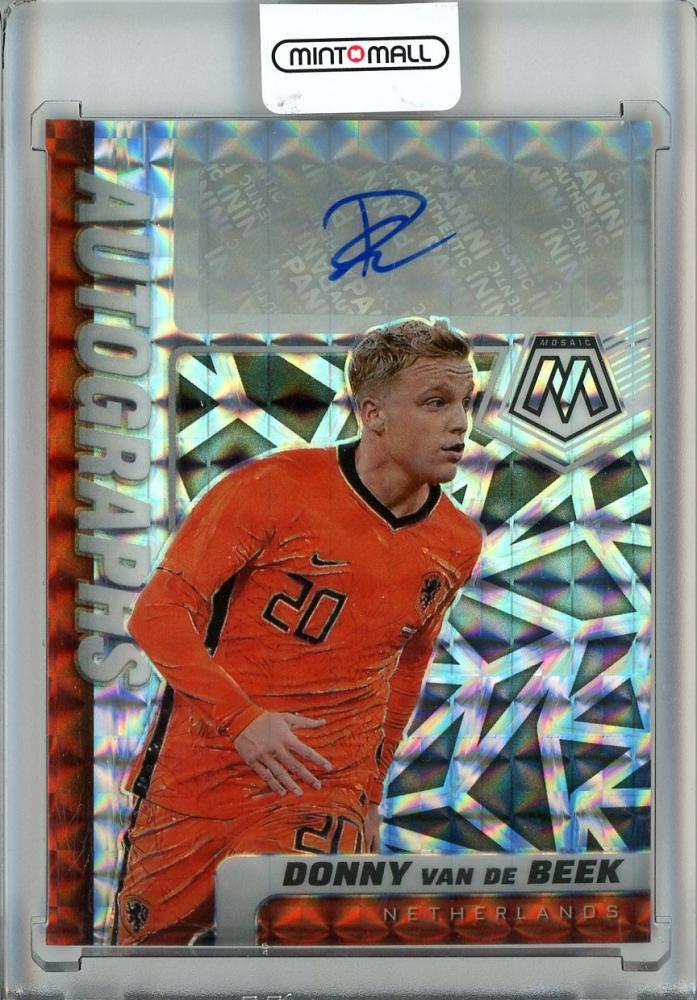 2021-22 Panini Mosaic Road to FIFA World Cup Soccer card featuring Donny van de Beek autograph and mosaic design