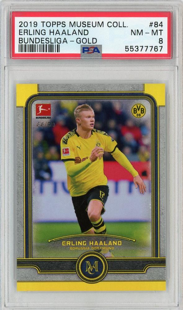 2019-20 Topps Museum Collection Erling Haaland Borussia Dortmund Gold Parallel PSA 8 rookie card serial 44 of 50