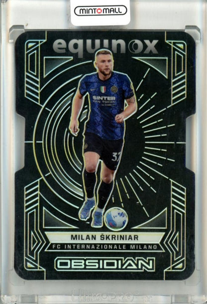 2021-22 Panini Obsidian Milan Skriniar #28 Equinox Electric Etch Yellow 05/10 trading card