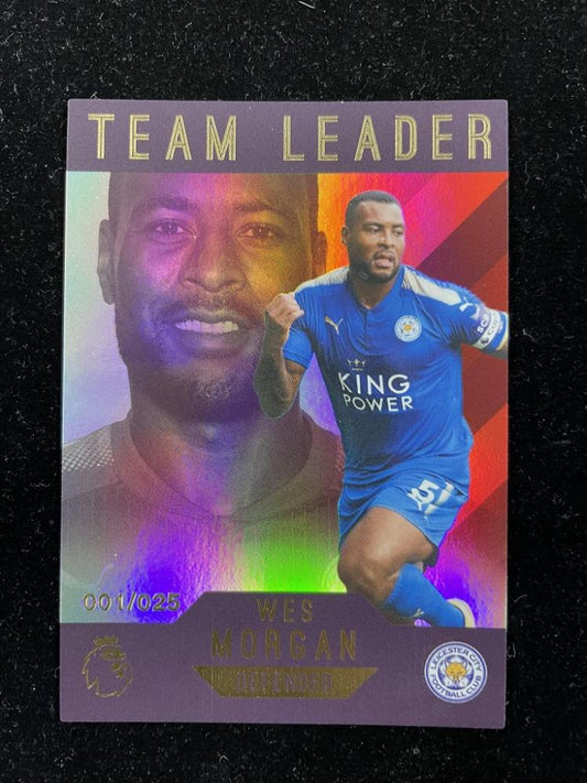 2017-18 Topps Premier League Gold Wes Morgan Leicester City collectible card numbered 01 out of 25