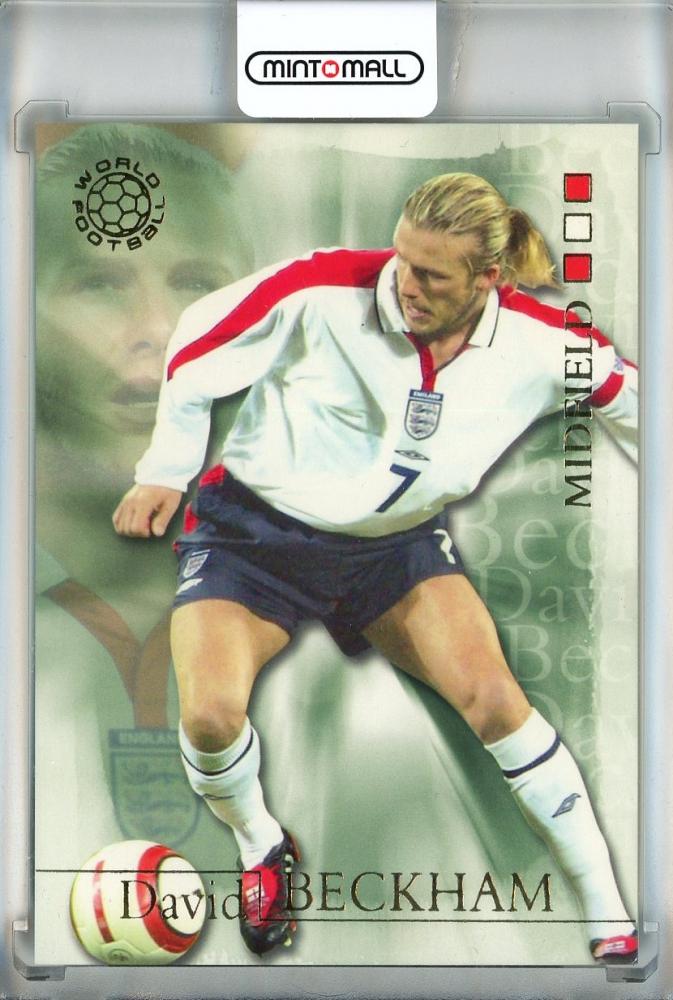 2004 Futera World Football trading card of David Beckham #18 in Manchester United kit