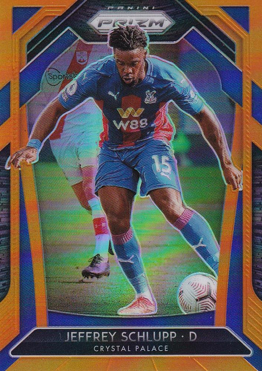 2020-21 Panini Prizm Premier League trading card featuring Jeffrey Schlupp of Crystal Palace orange parallel 09/25